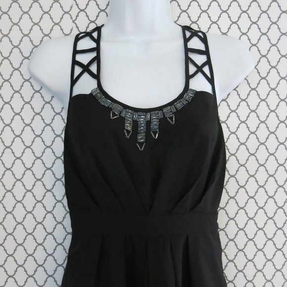 BCBGeneration Black Sleeveless Beaded Pleated Mini Dress - Size 2 - Picture 3 of 8